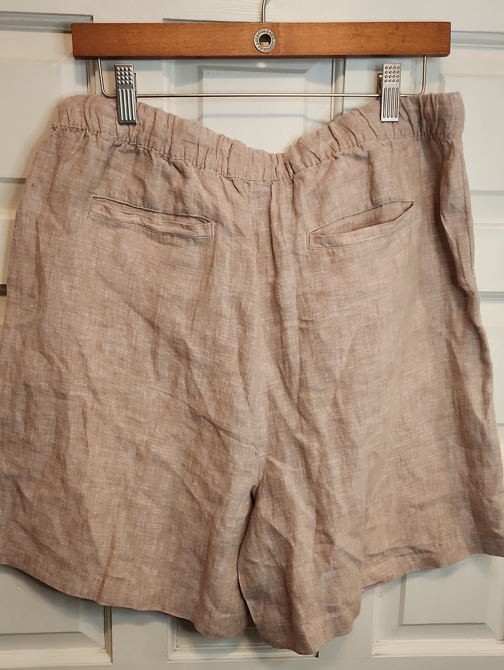 Tahari 100% Linen Drawstring 4 Pockets Shorts - Elastic Waist Light Beige - Picture 3 of 9